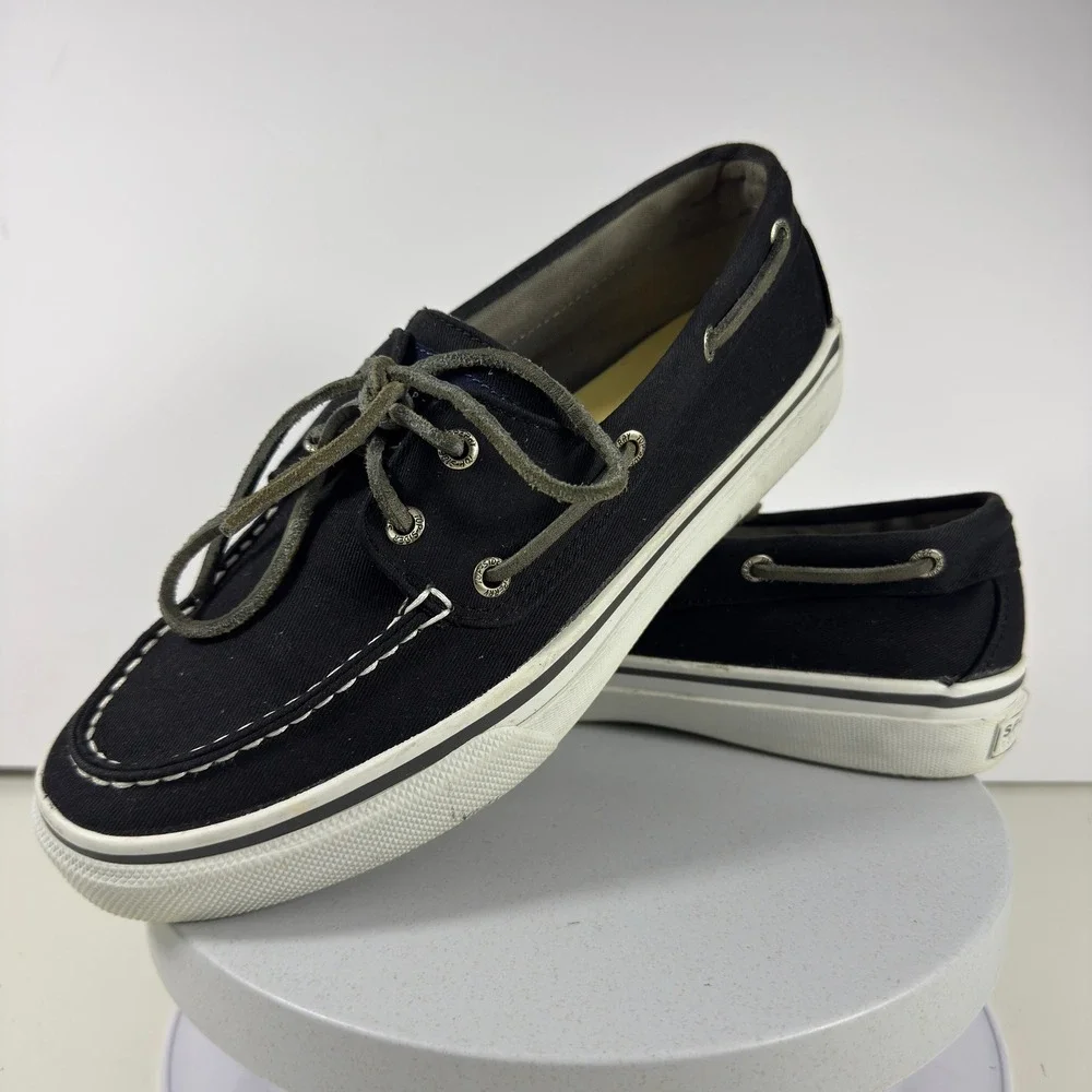 Sperry Top-Sider Mens Size 9 Bahama Canvas Boat Shoe Sneaker Black White Low Top
